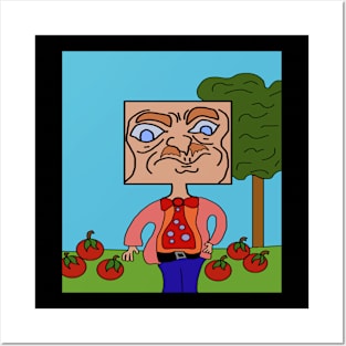 square head man apples from tree Posters and Art